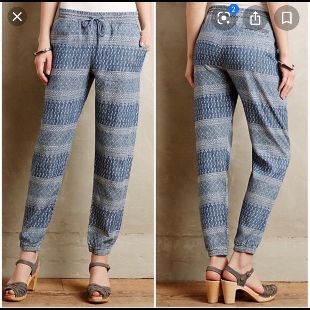 Anthropologie level 99 mosaic chambray joggers
